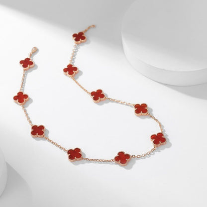 [Resenly Jewelry]CLOVER 10 MOTIFS CARNELIAN NECKLACE