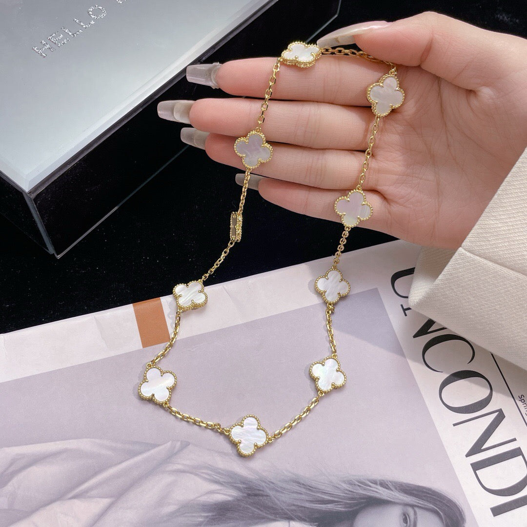 [Resenly Jewelry]CLOVER 10 MOTIFS WHITE MOTHER OF PEARL NECKLACE