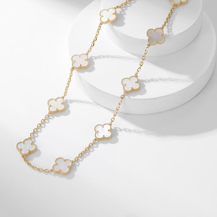 [Resenly Jewelry]CLOVER 10 MOTIFS WHITE MOTHER OF PEARL NECKLACE