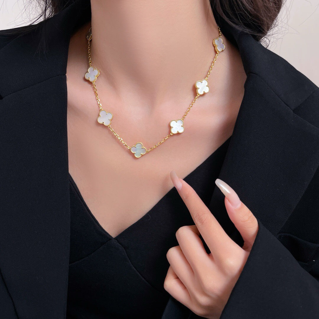 [Resenly Jewelry]CLOVER 10 MOTIFS WHITE MOTHER OF PEARL NECKLACE