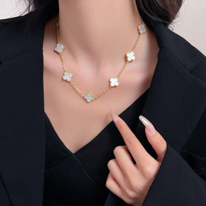 [Resenly Jewelry]CLOVER 10 MOTIFS WHITE MOTHER OF PEARL NECKLACE