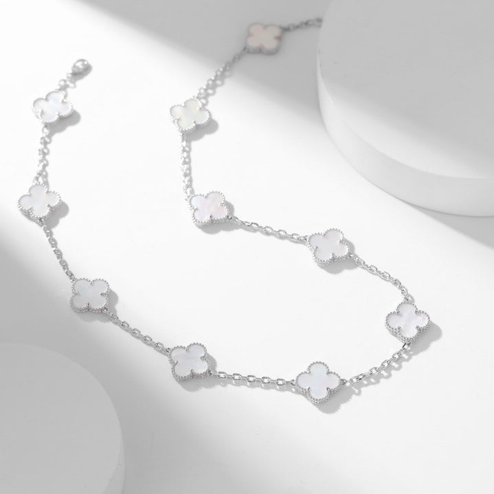[Resenly Jewelry]CLOVER 10 MOTIFS WHITE MOTHER OF PEARL NECKLACE