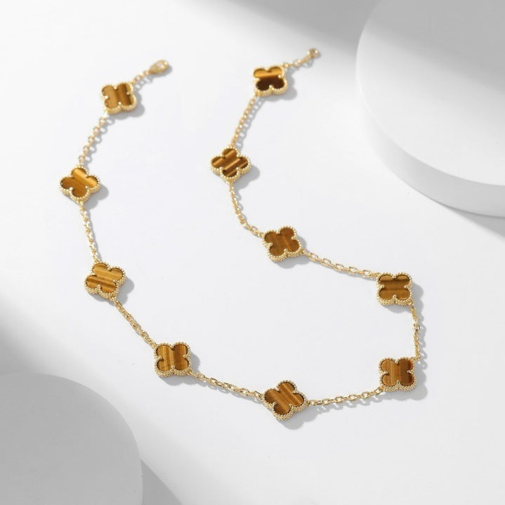 [Resenly Jewelry]CLOVER 10 MOTIFS TIGER EYE NECKLACE