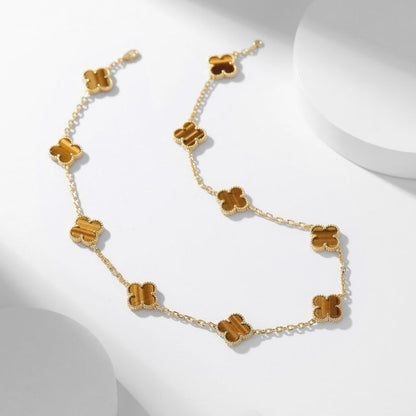 [Resenly Jewelry]CLOVER 10 MOTIFS TIGER EYE NECKLACE