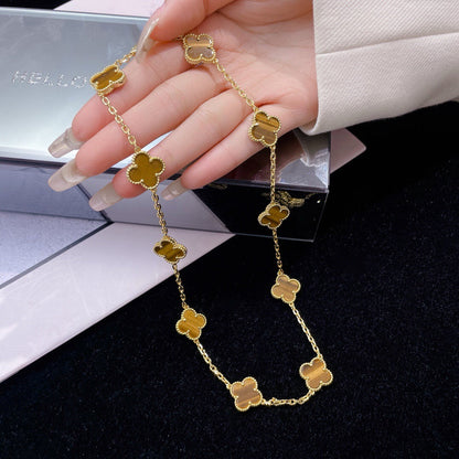 [Resenly Jewelry]CLOVER 10 MOTIFS TIGER EYE NECKLACE