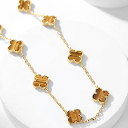 [Resenly Jewelry]CLOVER 10 MOTIFS TIGER EYE NECKLACE