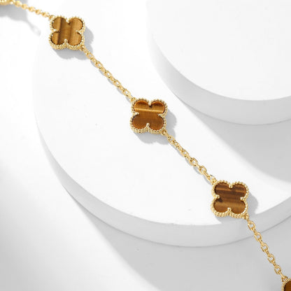 [Resenly Jewelry]CLOVER 10 MOTIFS TIGER EYE NECKLACE