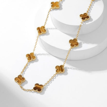 [Resenly Jewelry]CLOVER 10 MOTIFS TIGER EYE NECKLACE