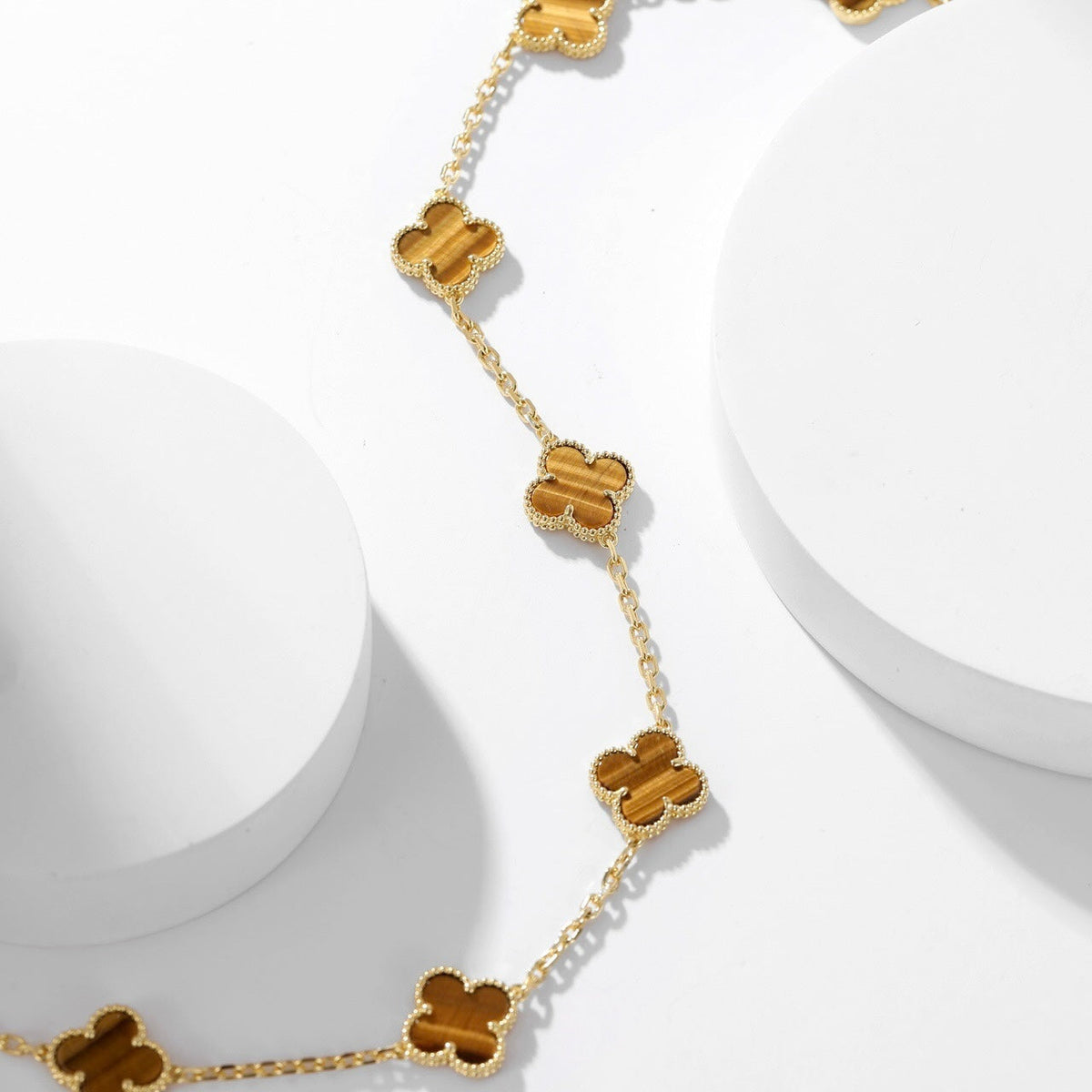 [Resenly Jewelry]CLOVER 10 MOTIFS TIGER EYE NECKLACE