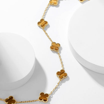 [Resenly Jewelry]CLOVER 10 MOTIFS TIGER EYE NECKLACE