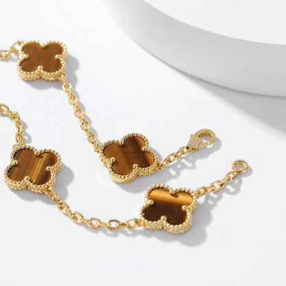 [Resenly Jewelry]CLOVER 10 MOTIFS TIGER EYE NECKLACE