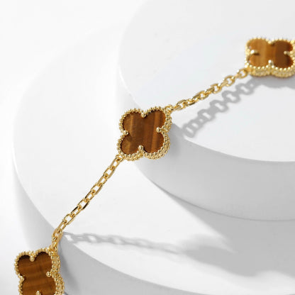 [Resenly Jewelry]CLOVER 10 MOTIFS TIGER EYE NECKLACE