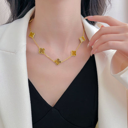 [Resenly Jewelry]CLOVER 10 MOTIFS TIGER EYE NECKLACE