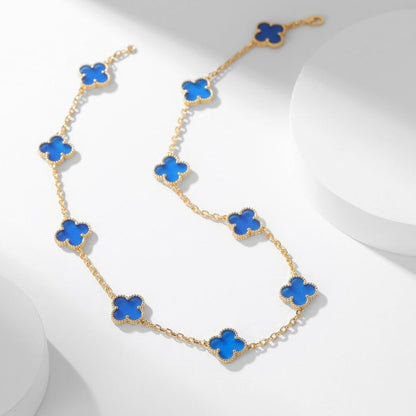 [Resenly Jewelry]CLOVER 10 MOTIFS BLUE AGATE NECKLACE
