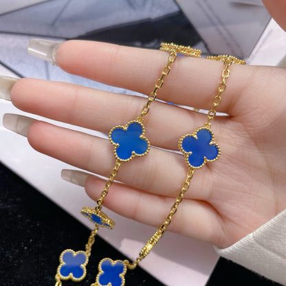 [Resenly Jewelry]CLOVER 10 MOTIFS BLUE AGATE NECKLACE