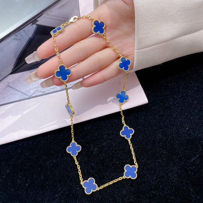 [Resenly Jewelry]CLOVER 10 MOTIFS BLUE AGATE NECKLACE