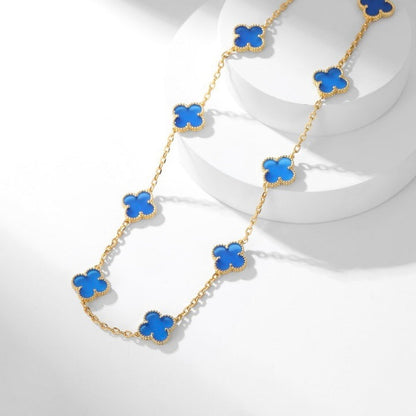 [Resenly Jewelry]CLOVER 10 MOTIFS BLUE AGATE NECKLACE