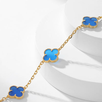 [Resenly Jewelry]CLOVER 10 MOTIFS BLUE AGATE NECKLACE