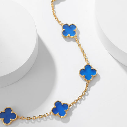 [Resenly Jewelry]CLOVER 10 MOTIFS BLUE AGATE NECKLACE
