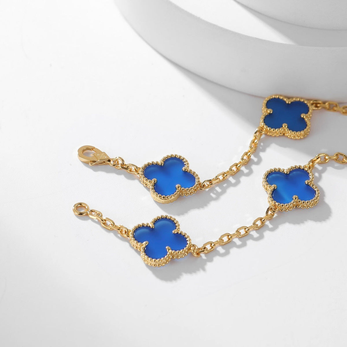 [Resenly Jewelry]CLOVER 10 MOTIFS BLUE AGATE NECKLACE