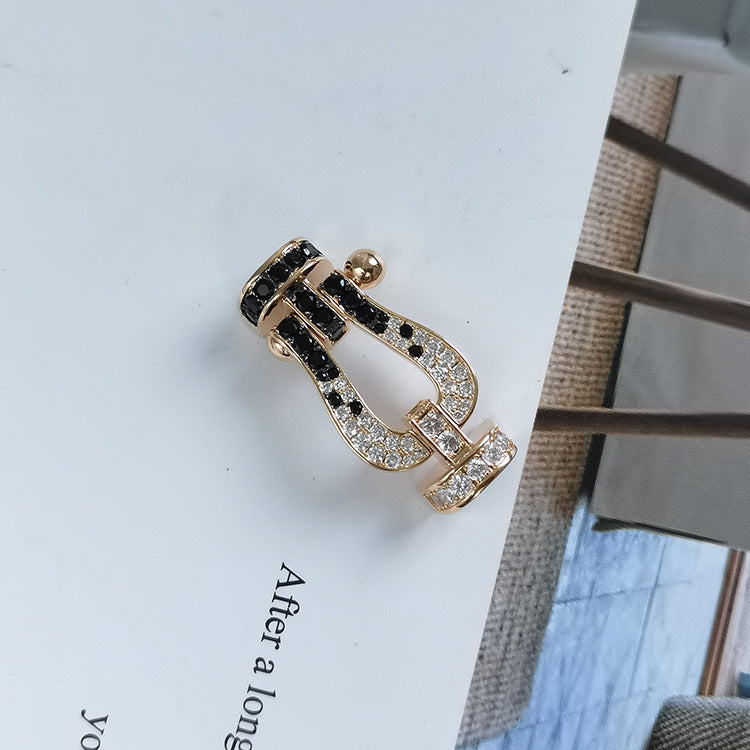 [Resenly Jewelry]FORCE LARGE HORSESHOE BLACK WHITE DIAMOND BRACELET ROSE GOLD