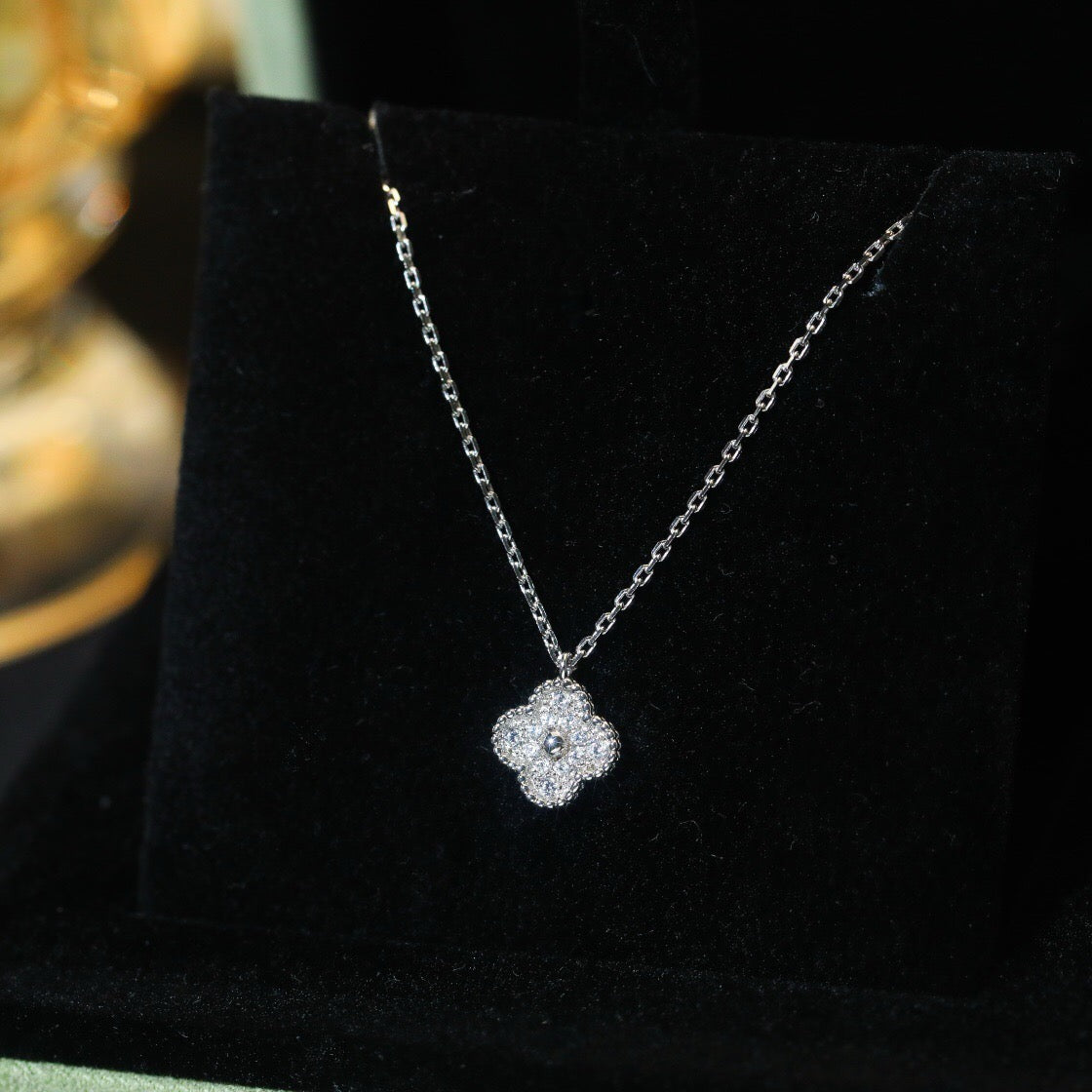 [Resenly Jewelry]CLOVER MINI 9.5MM PENDANT DIAMOND NECKLACE