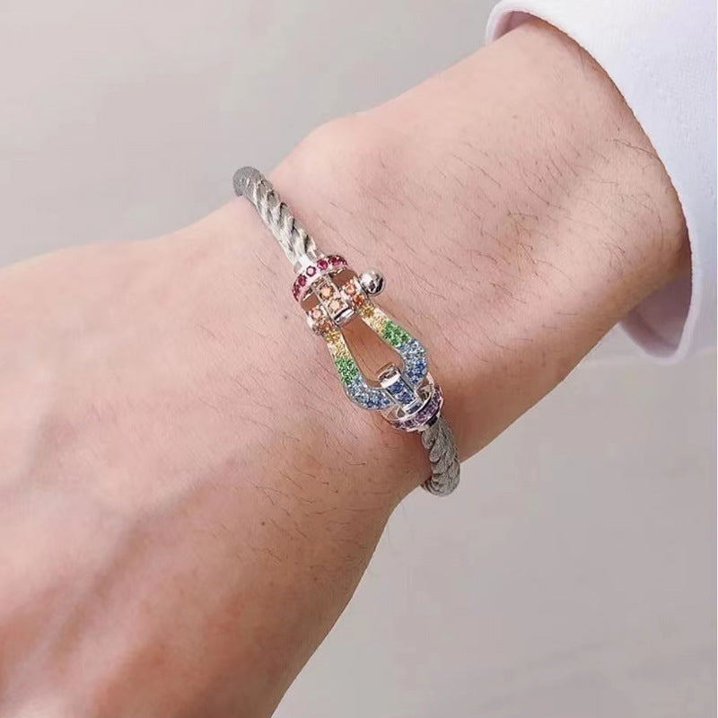 [Resenly Jewelry]FORCE LARGE HORSESHOE  COLORED DIAMOND BRACELET ROSE GOLD