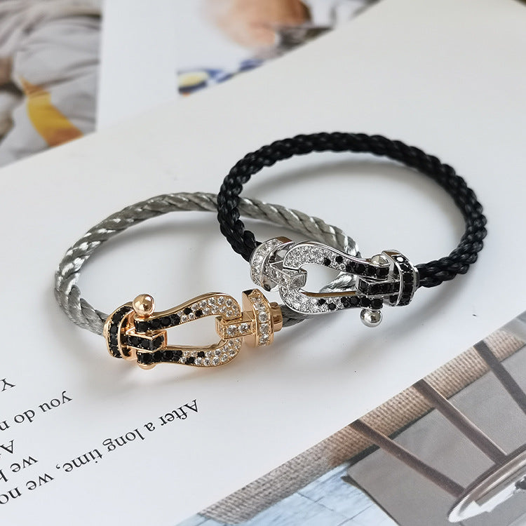 [Resenly Jewelry]FORCE LARGE HORSESHOE BLACK WHITE DIAMOND BRACELET ROSE GOLD