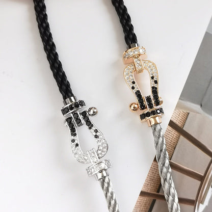 [Resenly Jewelry]FORCE LARGE HORSESHOE BLACK WHITE DIAMOND BRACELET ROSE GOLD