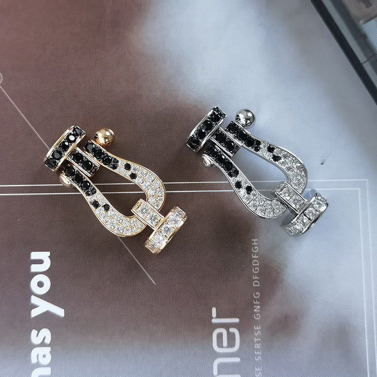 [Resenly Jewelry]FORCE LARGE HORSESHOE BLACK WHITE DIAMOND BRACELET ROSE GOLD