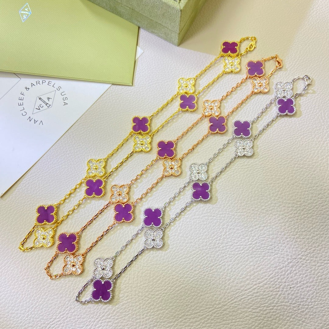[Resenly Jewelry Jewelry]CLOVER 10 MOTIFS  PURPLE VIOLET DIAMOND NECKLACE