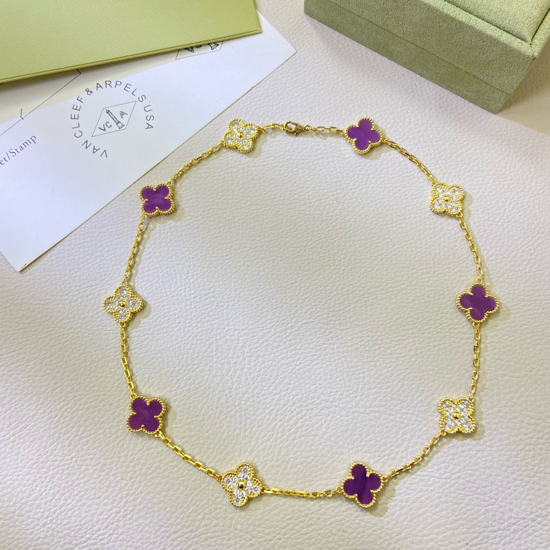 [Resenly Jewelry Jewelry]CLOVER 10 MOTIFS  PURPLE VIOLET DIAMOND NECKLACE