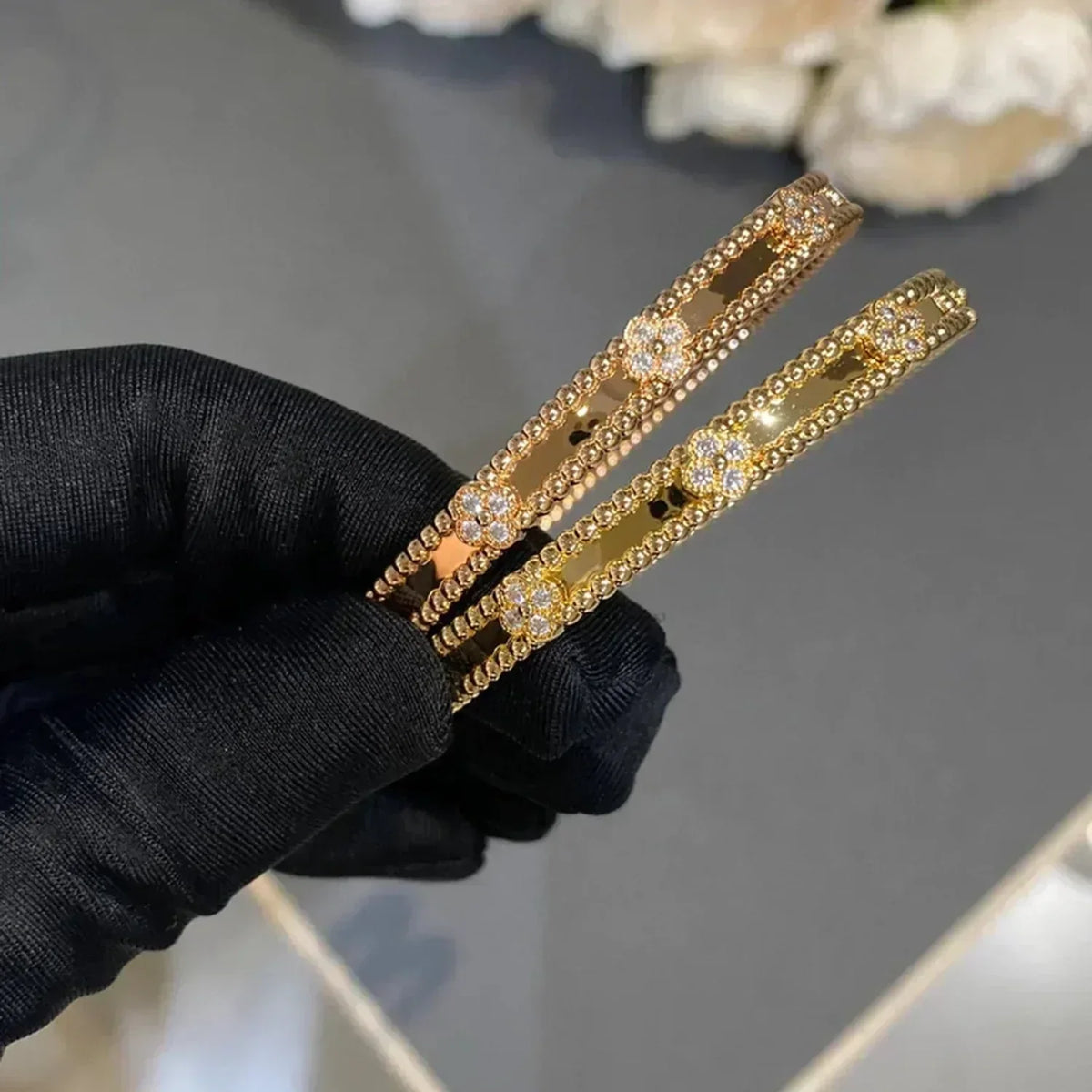 [Resenly Jewelry]CLOVER BRACELET 4MM DIAMONDS