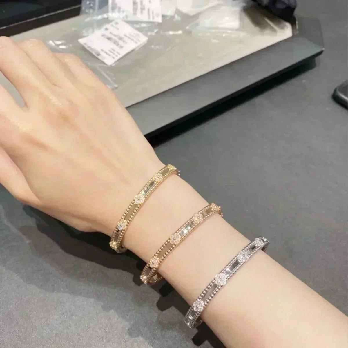 [Resenly Jewelry]CLOVER BRACELET 4MM DIAMONDS
