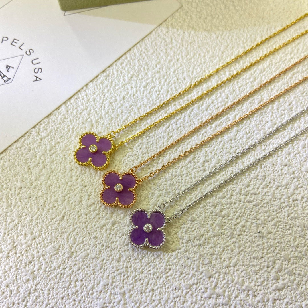 [Resenly Jewelry Jewelry]CLOVER 15MM DIAMOND  PURPLE VIOLET NECKLACE