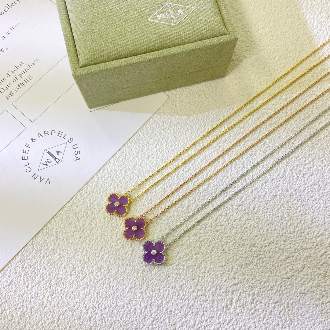 [Resenly Jewelry Jewelry]CLOVER 15MM DIAMOND  PURPLE VIOLET NECKLACE