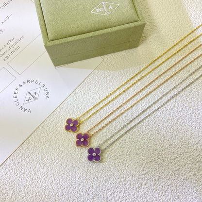 [Resenly Jewelry Jewelry]CLOVER 15MM DIAMOND  PURPLE VIOLET NECKLACE