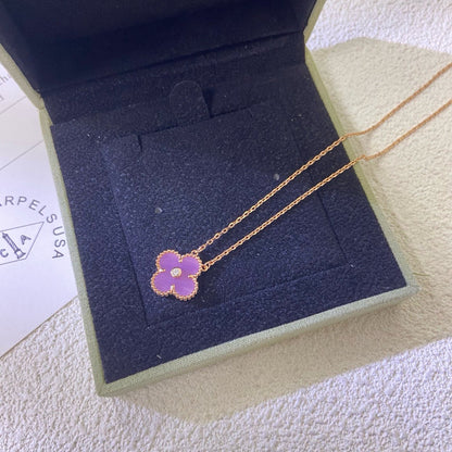 [Resenly Jewelry Jewelry]CLOVER 15MM DIAMOND  PURPLE VIOLET NECKLACE