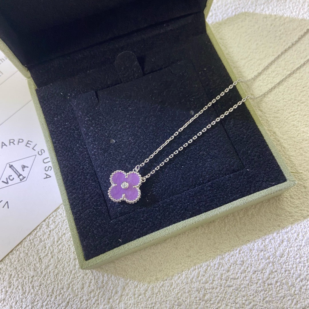 [Resenly Jewelry Jewelry]CLOVER 15MM DIAMOND  PURPLE VIOLET NECKLACE