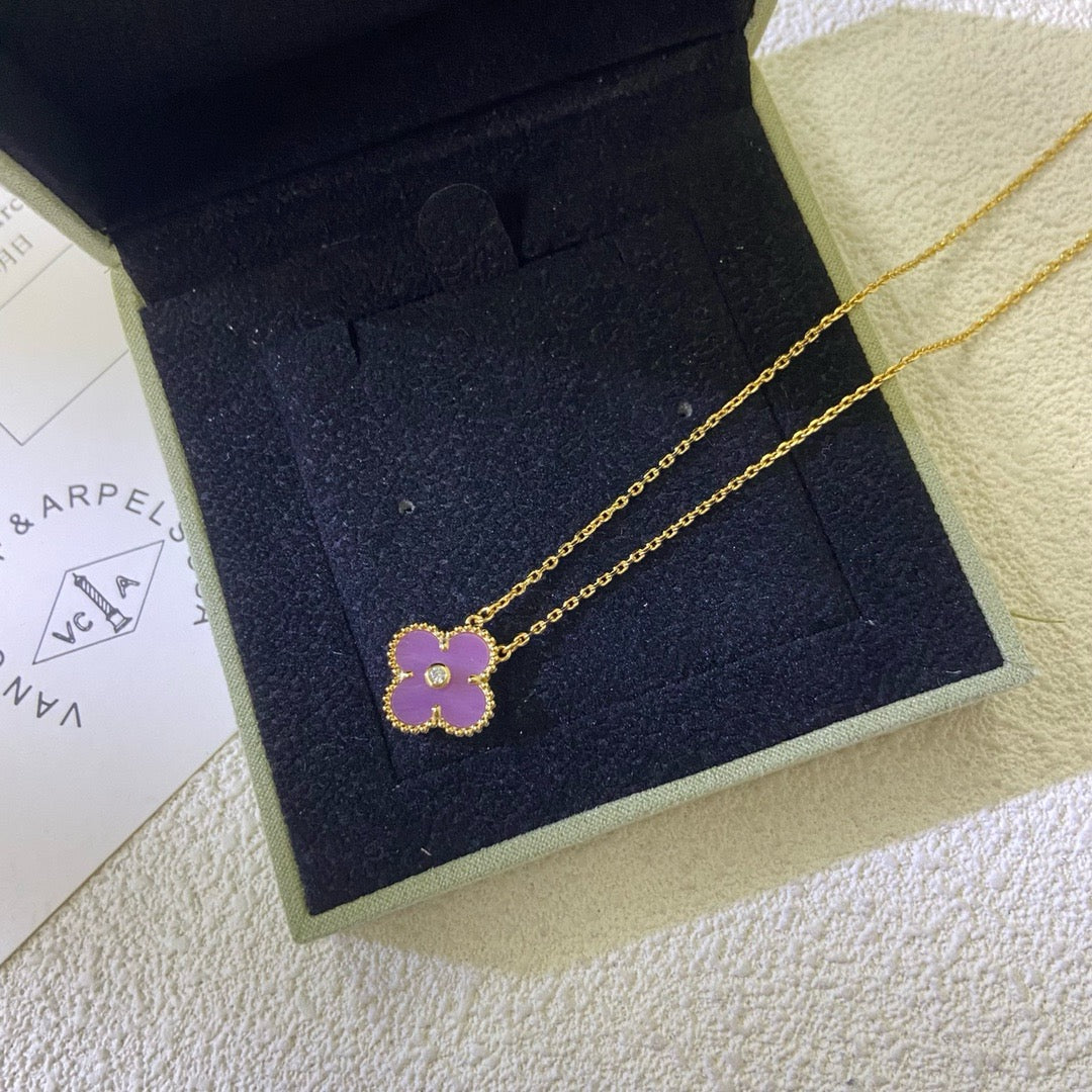 [Resenly Jewelry Jewelry]CLOVER 15MM DIAMOND  PURPLE VIOLET NECKLACE