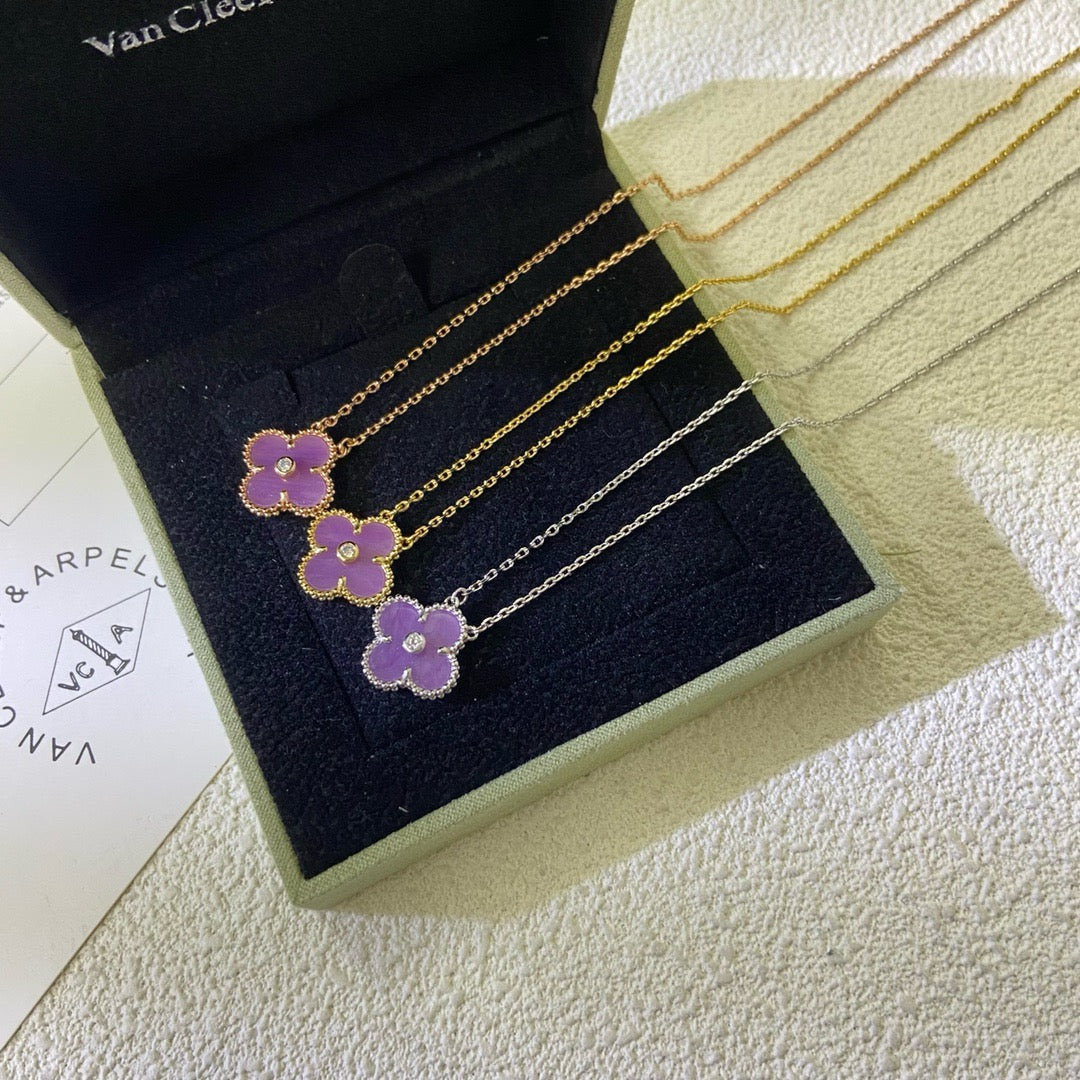 [Resenly Jewelry Jewelry]CLOVER 15MM DIAMOND  PURPLE VIOLET NECKLACE