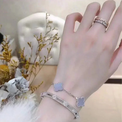 [Resenly Jewelry] CLOVER 5 MOTIF PURPLE CHALCEDONY BRACELET COLLECTION