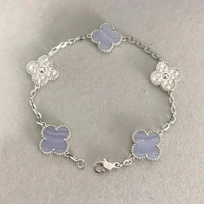 [Resenly Jewelry] CLOVER 5 MOTIF PURPLE CHALCEDONY BRACELET COLLECTION