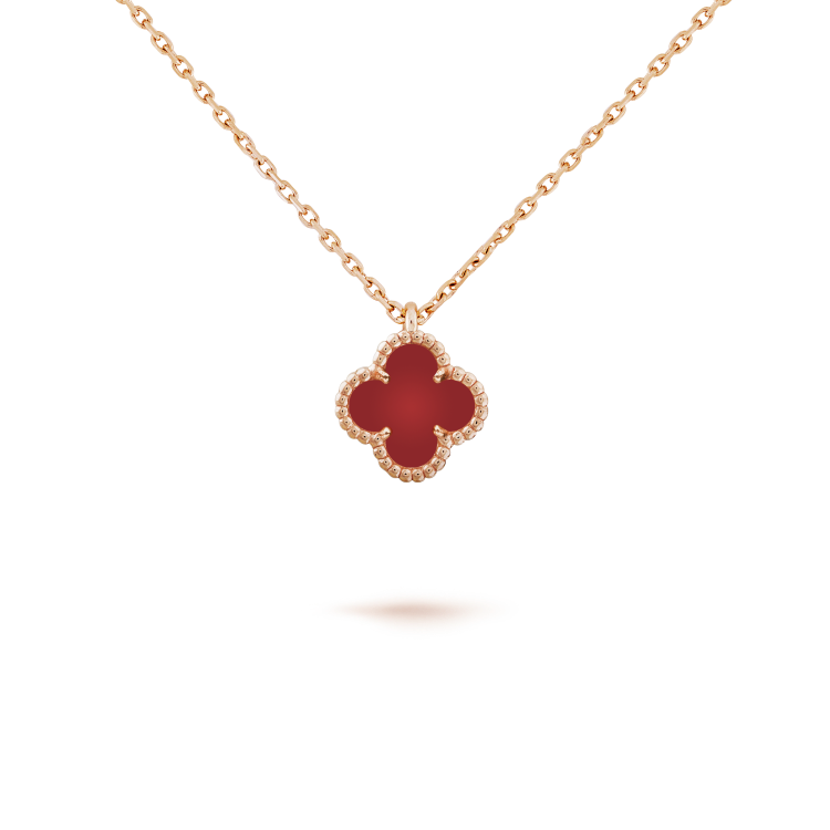 [Resenly Jewelry]CLOVER MINI 9.5MM WHITE CARNELIANS NECKLACE