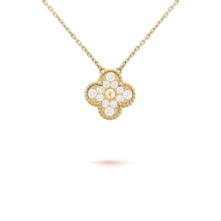 [Resenly Jewelry]CLOVER 15MM DIAMOND SINGLE FLOWER NECKLACE