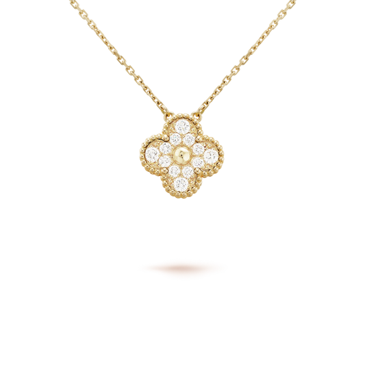[Resenly Jewelry]CLOVER 15MM DIAMOND SINGLE FLOWER NECKLACE