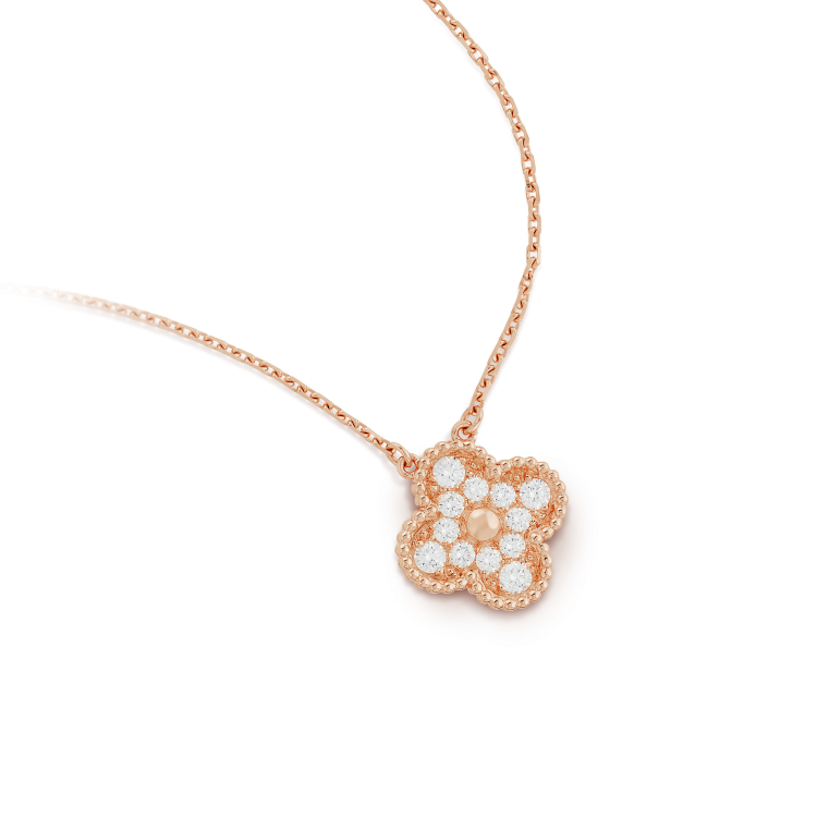 [Resenly Jewelry]CLOVER 15MM DIAMOND SINGLE FLOWER NECKLACE