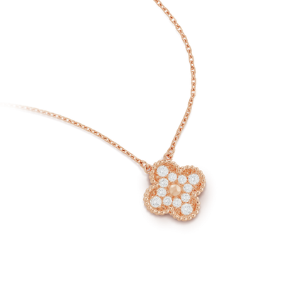 [Resenly Jewelry]CLOVER 15MM DIAMOND SINGLE FLOWER NECKLACE