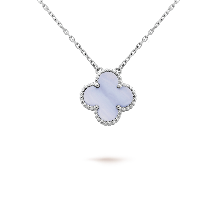 [Resenly Jewelry]CLOVER 15MM BLUE CHALCEDONY NECKLACE SILVER
