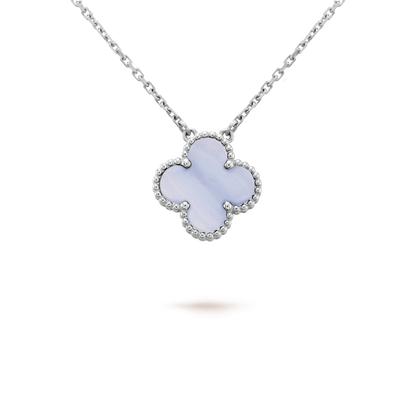 [Resenly Jewelry]CLOVER 15MM BLUE CHALCEDONY NECKLACE SILVER